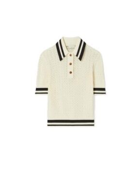 Tory Burch cotton pointelle polo in cream and black